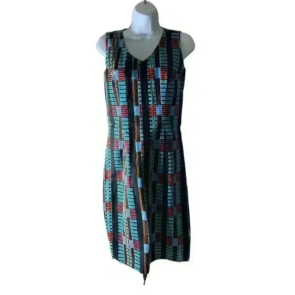 African Handmade Dress Women's Size 4 Sleeveless Fitted Geometric Multicolor - Picture 3 of 7